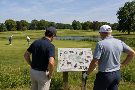 Informatiepaneel op golfbaan